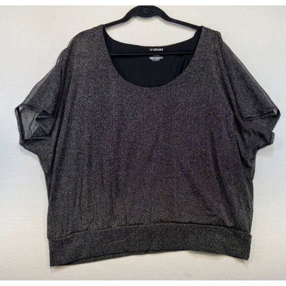 Lane Bryant Womens Metallic Knit Going Out Top Size 18/20 Black Gold Sheer - Picture 1 of 9